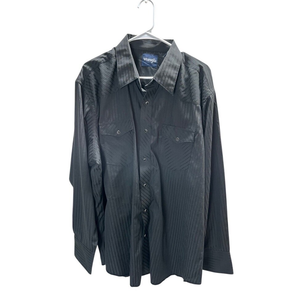 Wrangler Shirt Men's Size XXL Gray Snap Up Long Sleeve Cotton Blend